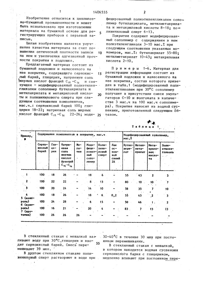 Материал для регистрации информации (патент 1406555)