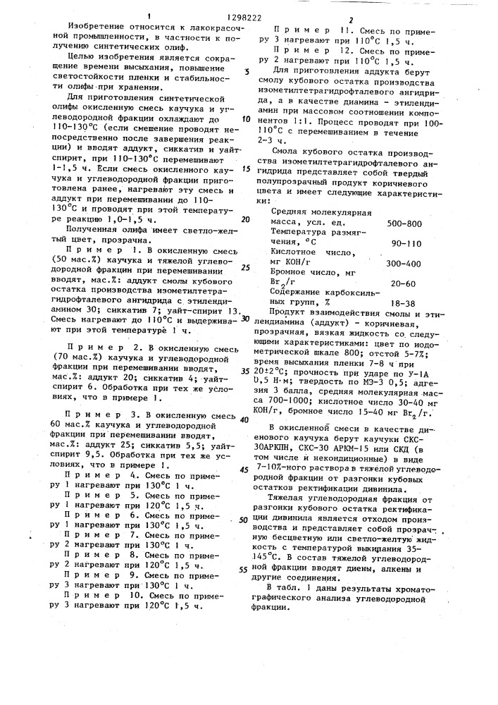 Синтетическая олифа (патент 1298222)