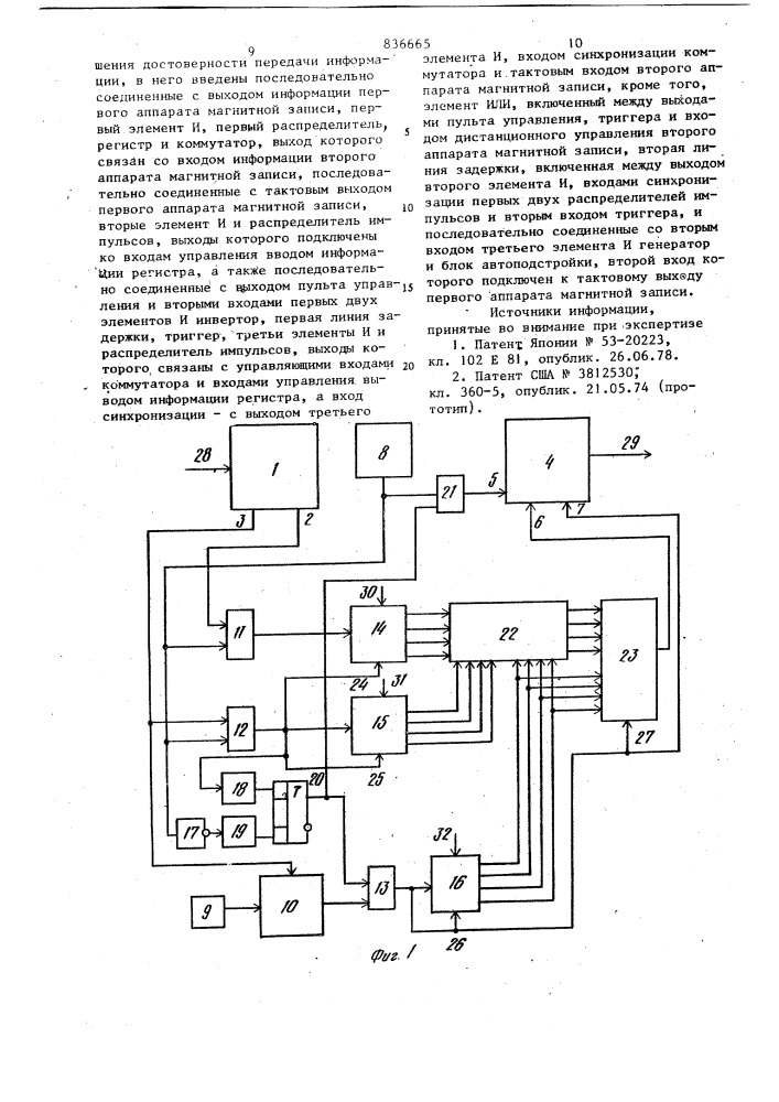 Устройство для магнитной записи ивоспроизведения цифровой информации (патент 836665)