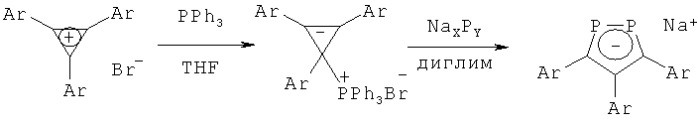 Способ получения функционализированных 3,4,5-триарил-1,2-дифосфациклопентадиенидов натрия (патент 2487133)