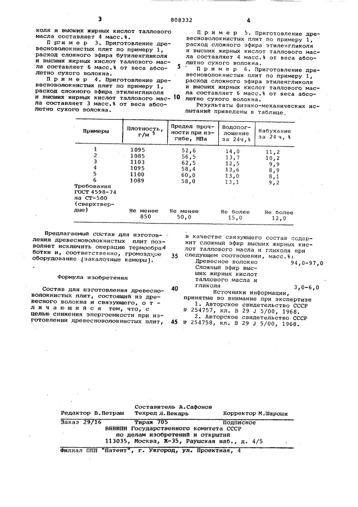 Состав для изготовления древесно- волокнистых плит (патент 808332)