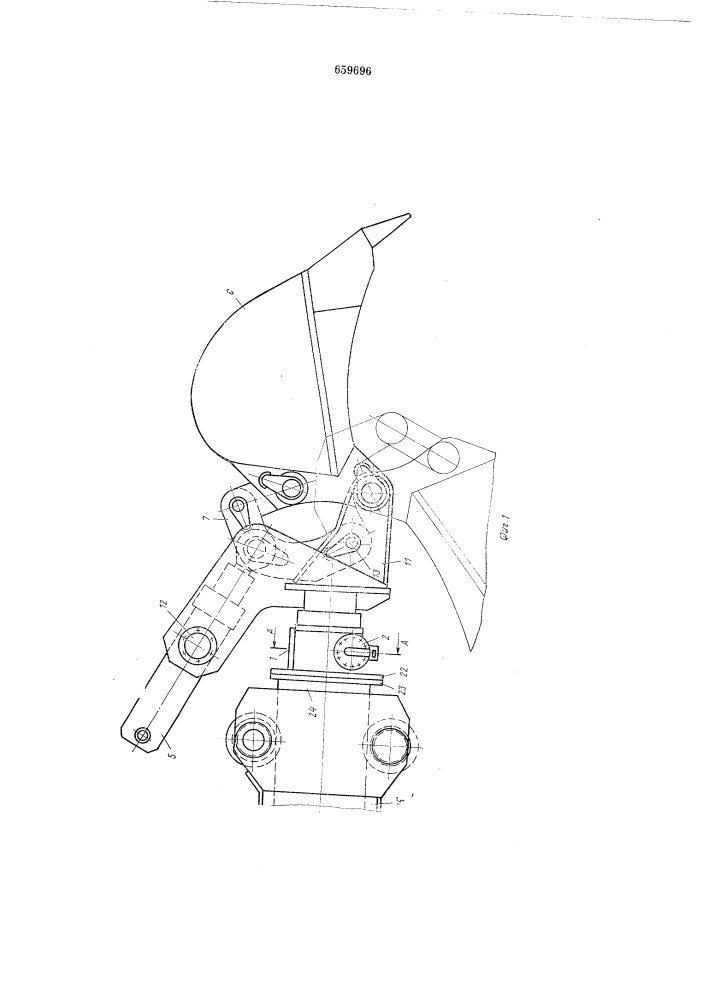 Устройство для поворота рабочего органа гидравлического экскаватора (патент 659696)
