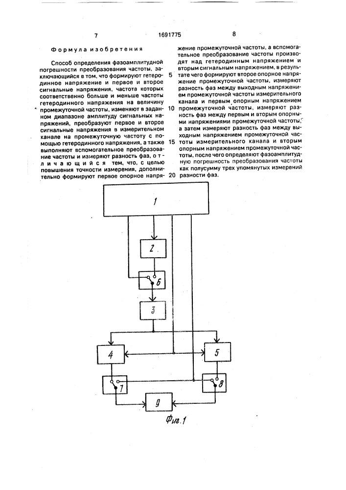Способ определения фазоамплитудной погрешности преобразования частоты (патент 1691775)