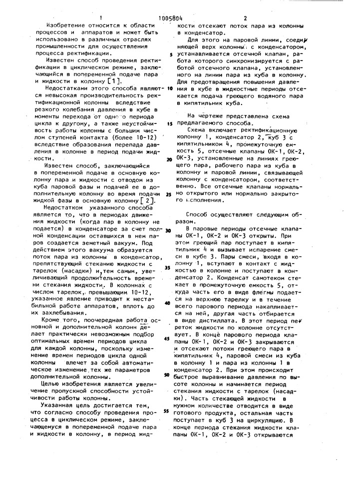 Способ проведения процесса ректификации в циклическом режиме (патент 1005804)