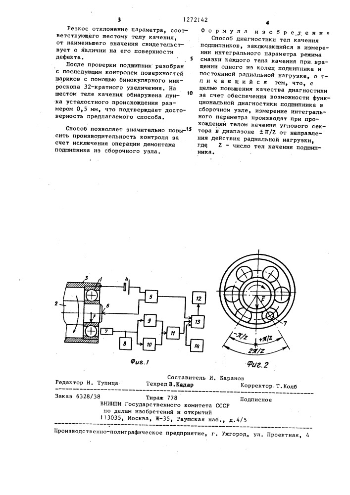 Способ диагностики тел качения подшипников (патент 1272142)