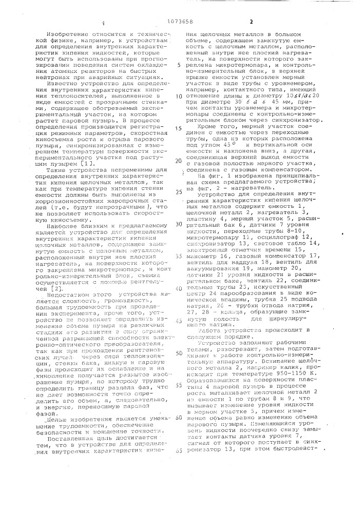 Устройство для определения внутренних характеристик кипения щелочных металлов (патент 1073658)