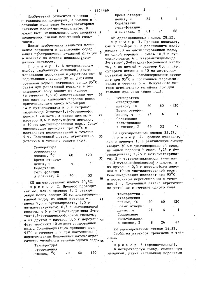 Способ получения безэмульгаторных латексов поли-/мет/- акрилатов (патент 1171469)