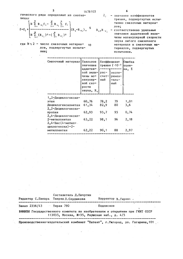 Способ определения коэффициента трения жидких синтетических смазочных материалов в условиях упругогидродинамического контакта элементов узла трения (патент 1478103)