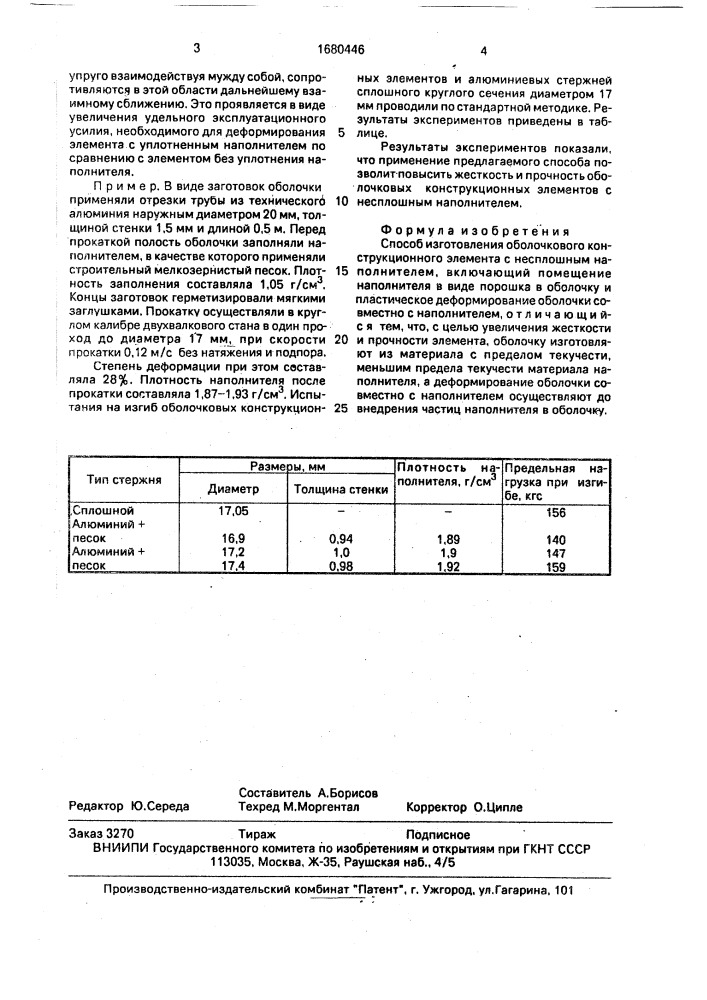 Способ изготовления оболочкового конструкционного элемента с несплошным наполнителем (патент 1680446)