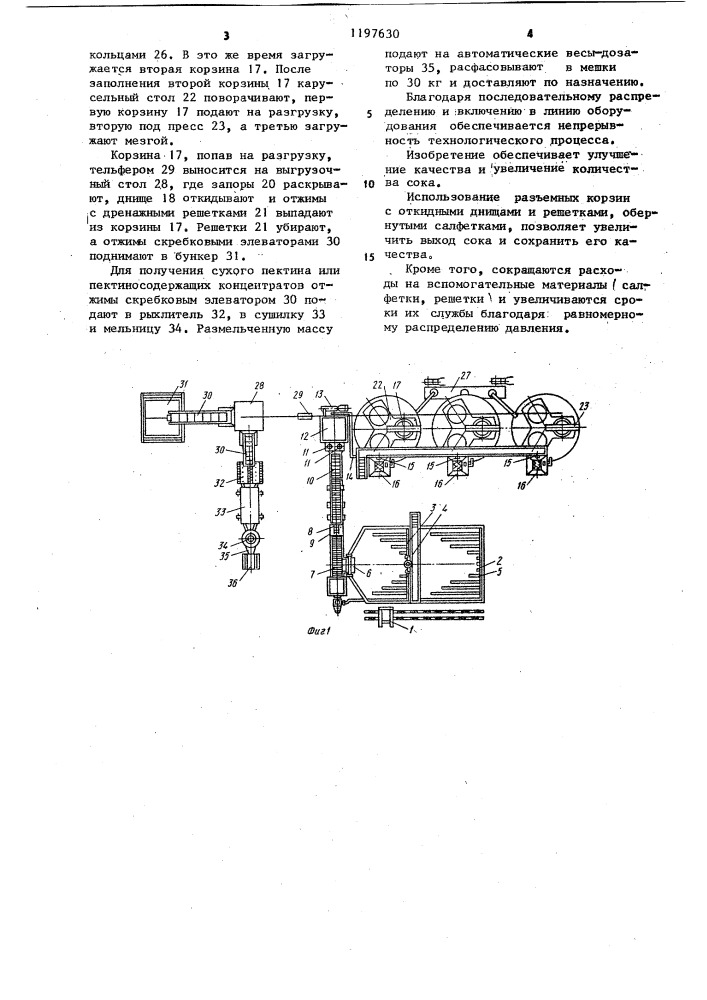 Линия для получения соков из семечковых плодов (патент 1197630)