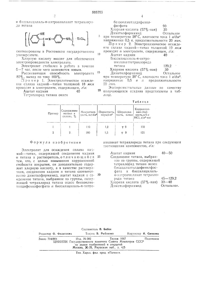 Электролит для осаждения сплава кадмий-титан (патент 505755)