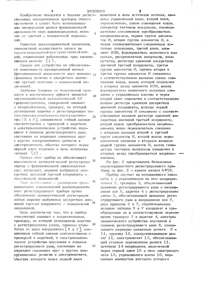 Двухкоординатный регистрирующий прибор (патент 1030653)