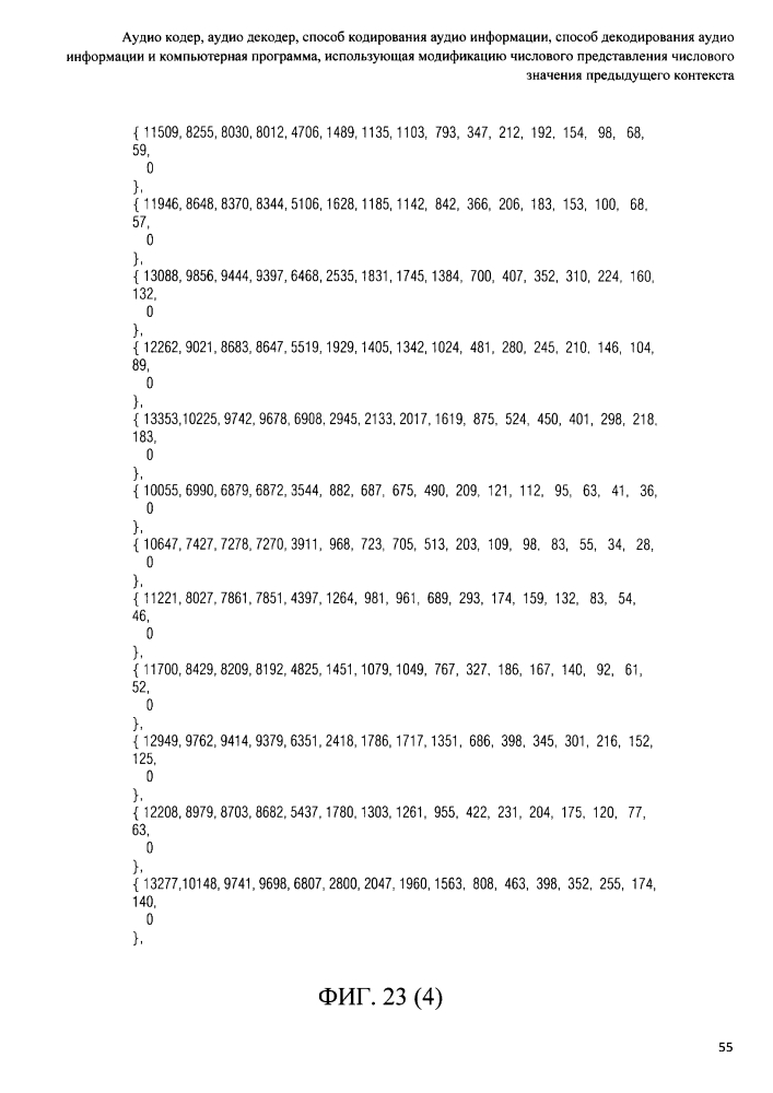 Аудио кодер, аудио декодер, способ кодирования аудио информации, способ декодирования аудио информации и компьютерная программа, использующая модификацию числового представления числового значения предыдущего контекста (патент 2644141)
