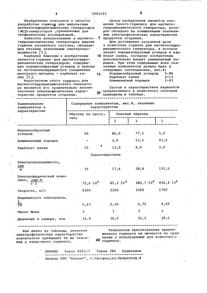 Горючее для магнитогидродинамического генератора (патент 1001642)
