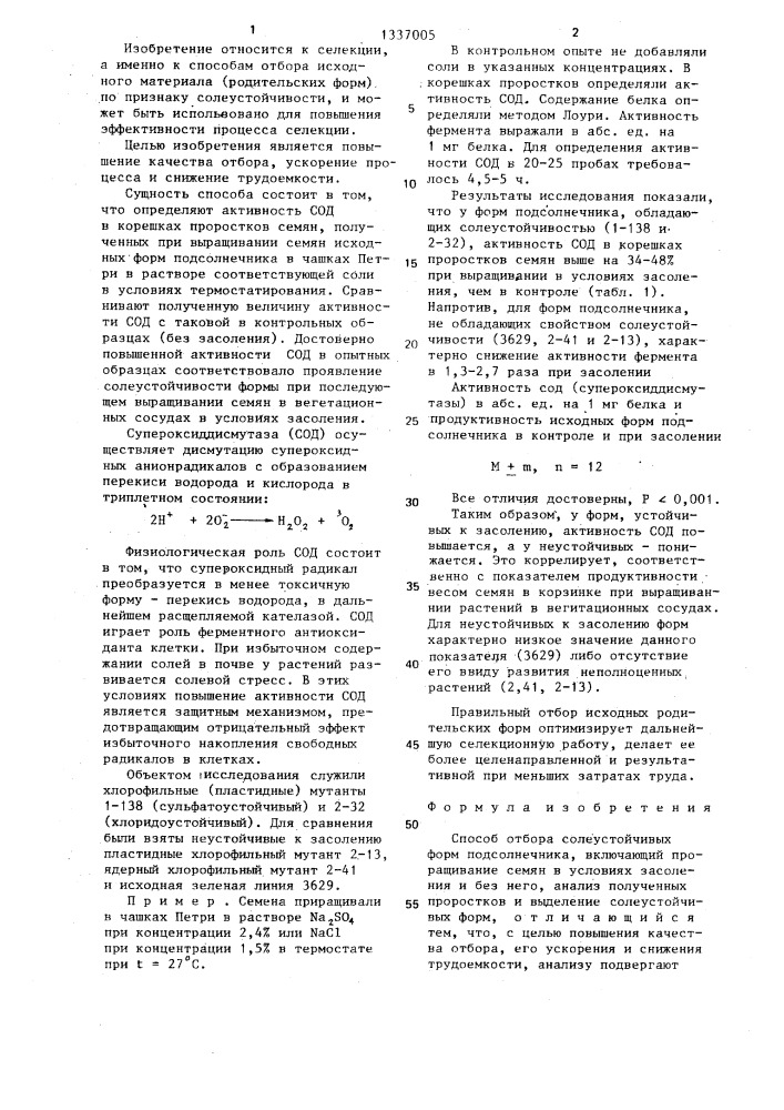 Способ отбора солеустойчивых форм подсолнечника (патент 1337005)