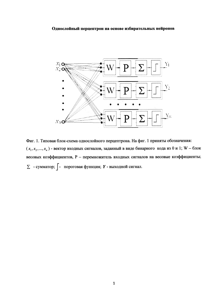 Однослойный перцептрон на основе избирательных нейронов (патент 2597497)