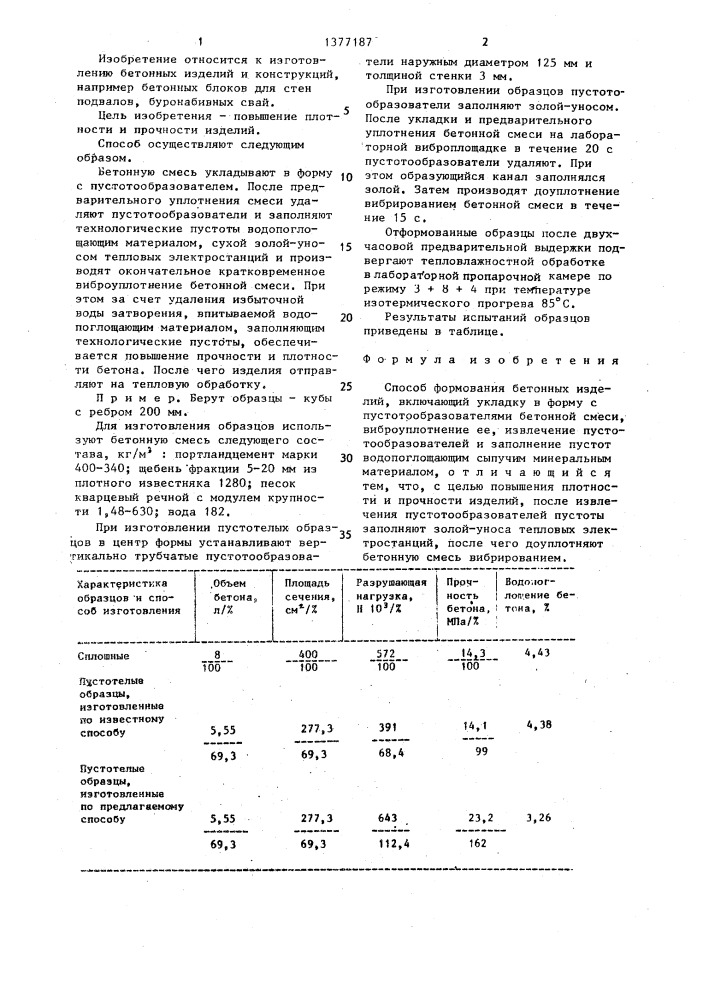 Способ формования бетонных изделий (патент 1377187)