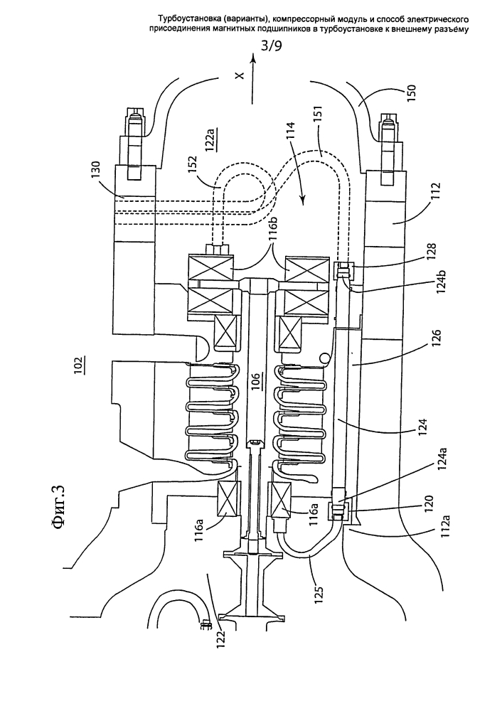 Турбоустановка (варианты ), компрессорный модуль и способ электрического присоединения магнитных подшипников в турбоустановке к внешнему разъему (патент 2601398)