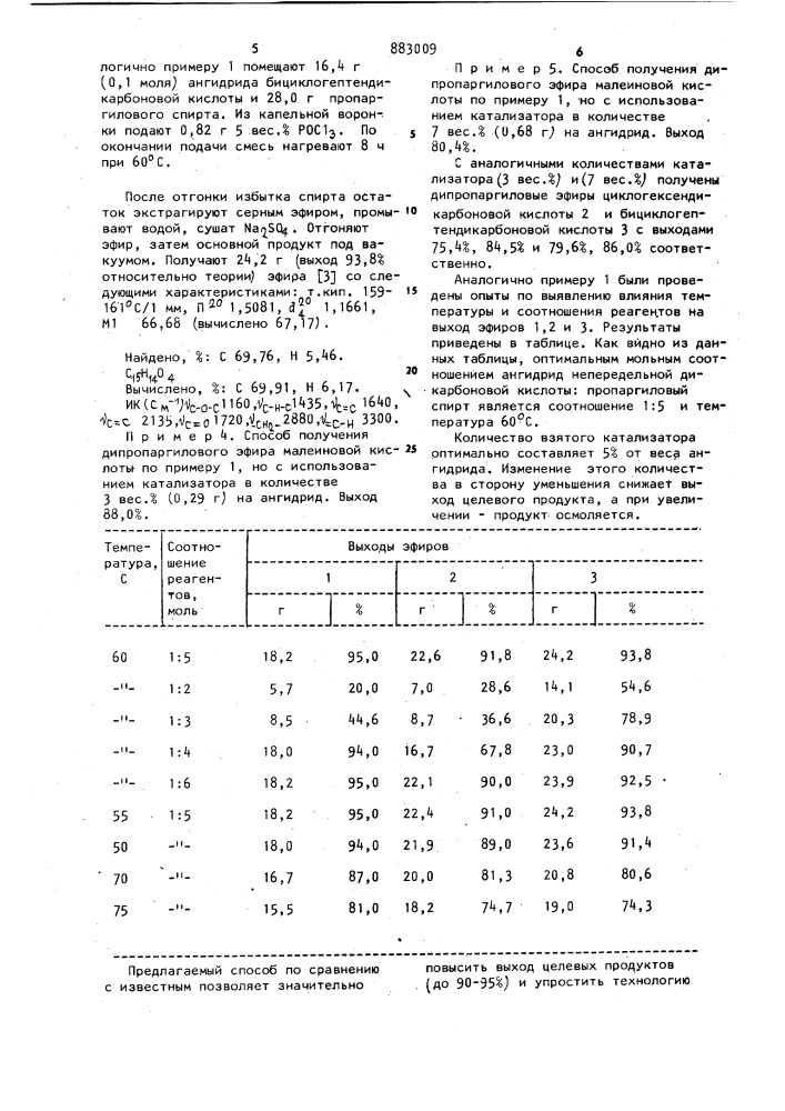 Способ получения дипропаргиловых эфиров непредельных дикарбоновых кислот (патент 883009)