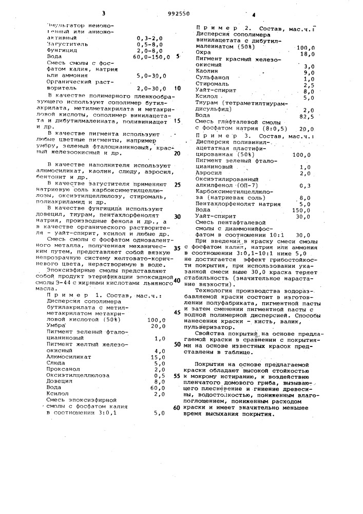 Водоразбавляемая краска (патент 992550)