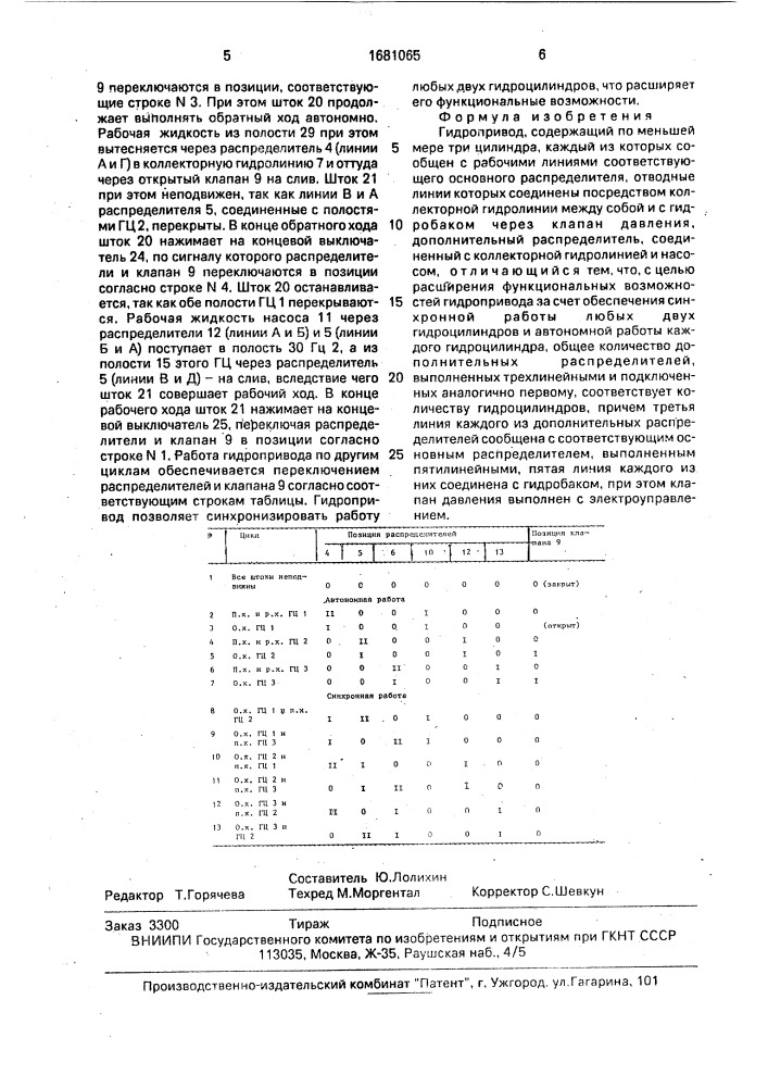 Гидропривод (патент 1681065)