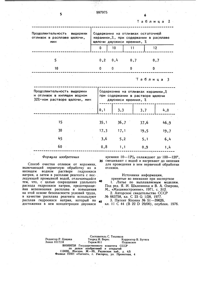 Способ очистки отливок от керамики (патент 997975)