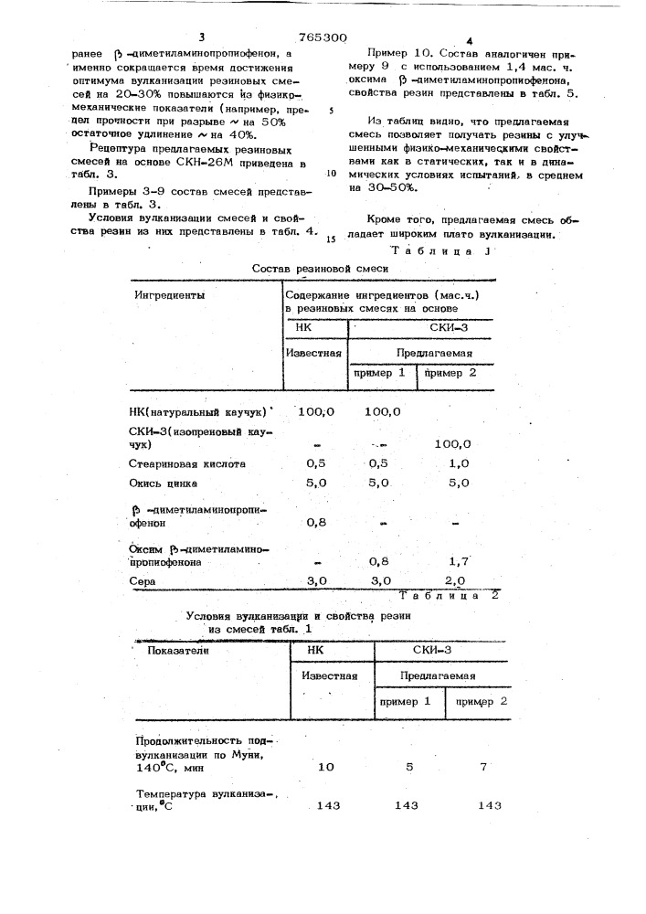 Вулканизуемая резиновая смесь на основе диенового каучка (патент 765300)