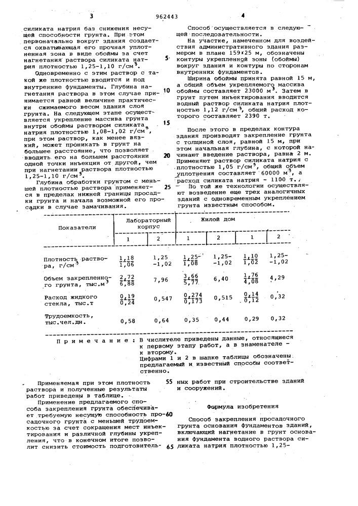 Способ закрепления просадочного грунта основания фундаментов зданий (патент 962443)