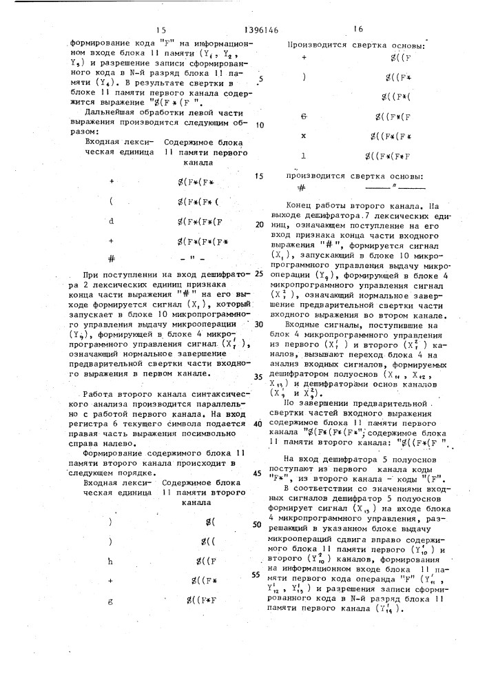 Устройство для синтаксического контроля (патент 1396146)