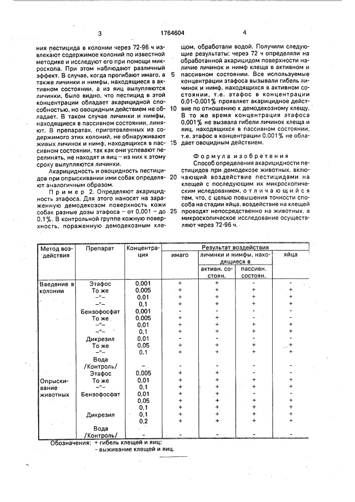 Способ определения акарицидности пестицидов при демодекозе животных (патент 1764604)