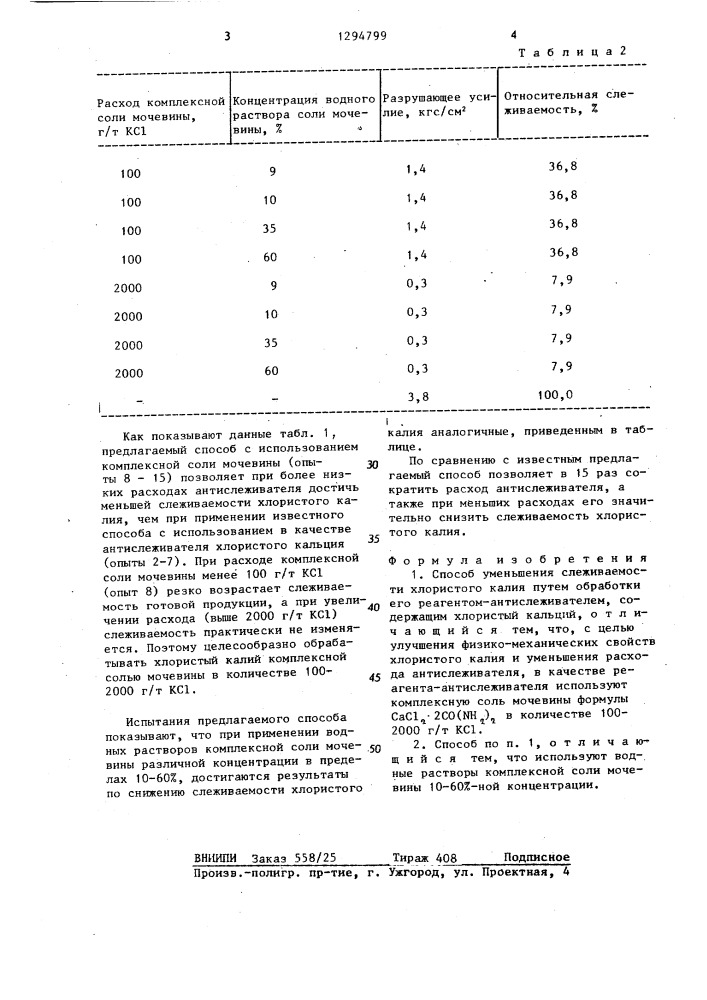 Способ уменьшения слеживаемости хлористого калия (патент 1294799)