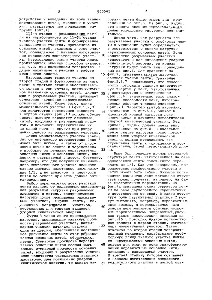 Тканая лента для гашения ударной нагрузки и способ ее изготовления (патент 860565)