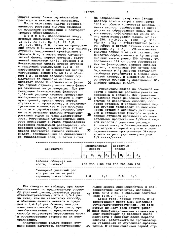 Способ глубокого химобессоливанияводы (патент 812726)