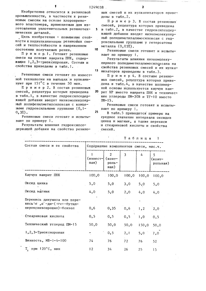 Резиновая смесь на основе хлоропренового каучука (патент 1249038)