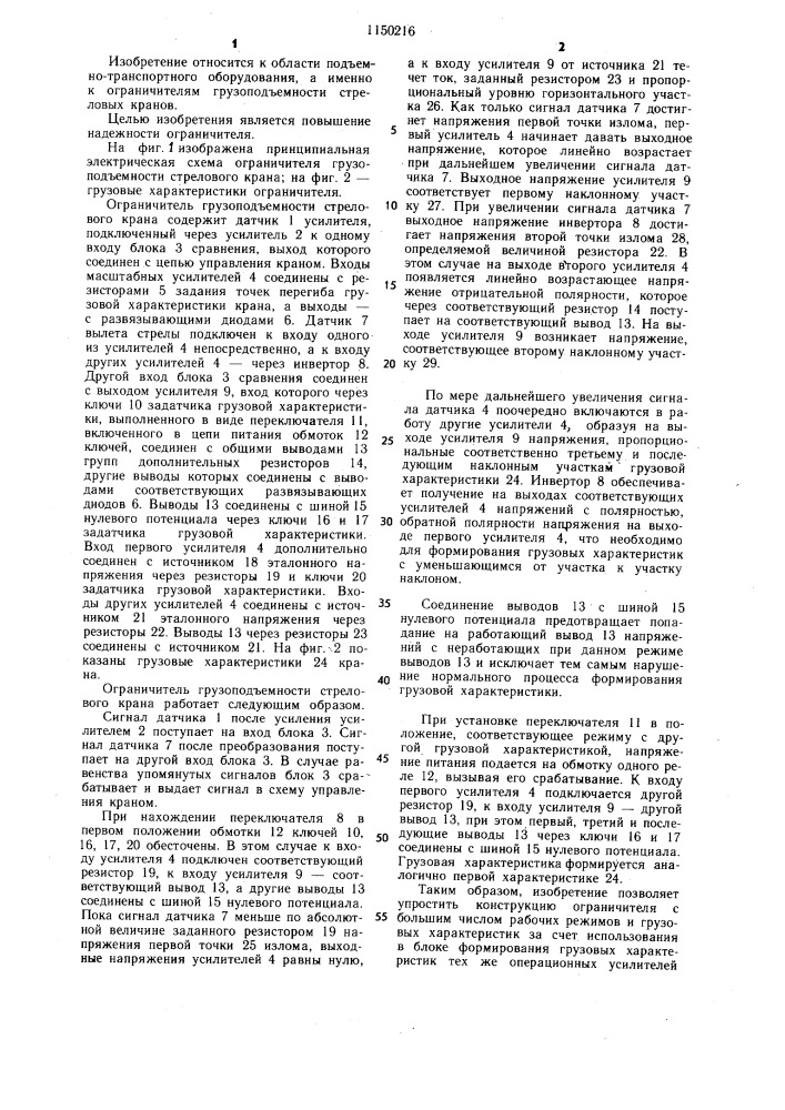 Ограничитель грузоподъемности стрелового крана (патент 1150216)