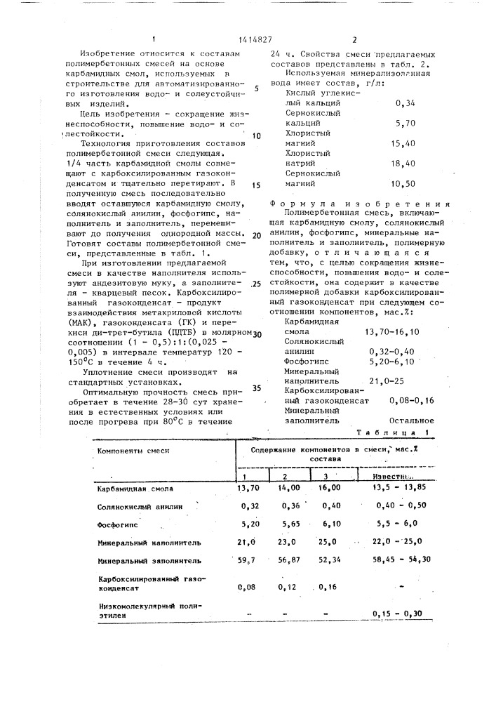 Полимербетонная смесь (патент 1414827)