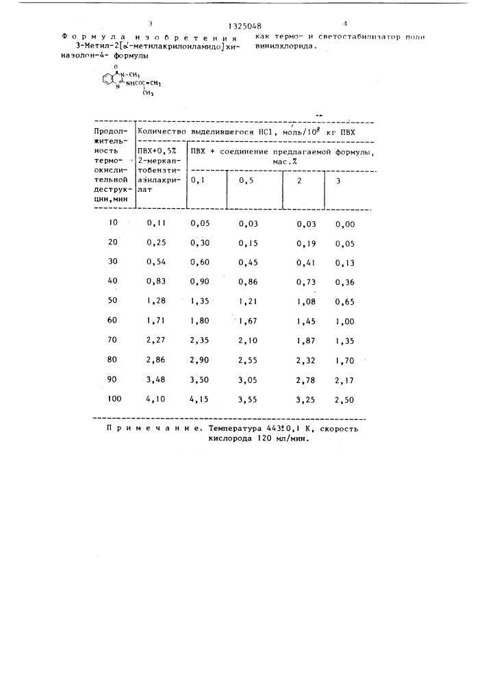 3-метил-2 @ -метилакрилоиламидо @ хиназолон-4 как термои светостабилизатор поливинилхлорида (патент 1325048)