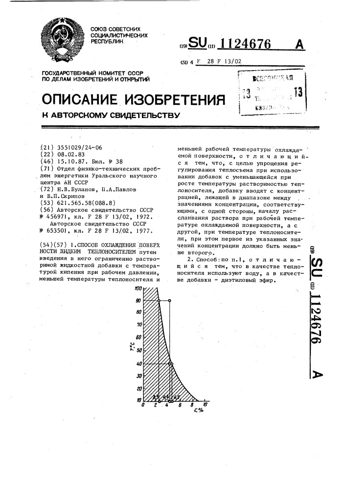 Способ охлаждения поверхности жидким теплоносителем (патент 1124676)