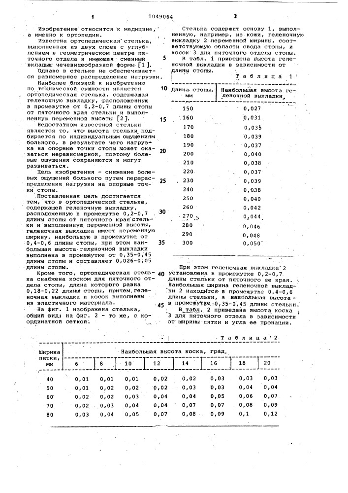 Ортопедическая стелька (патент 1049064)