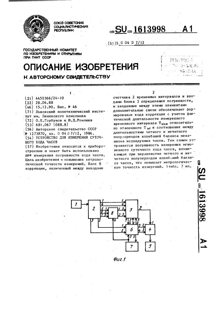 Устройство для измерения суточного хода часов (патент 1613998)