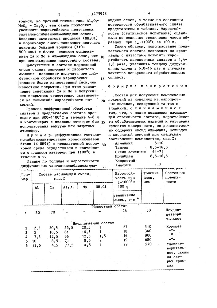 Состав для получения комплексных покрытий на изделиях из жаропрочных сплавов (патент 1475978)