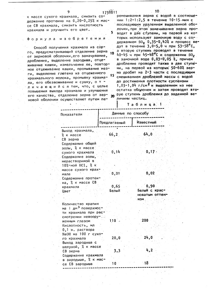 Способ получения крахмала из сорго (патент 1738811)