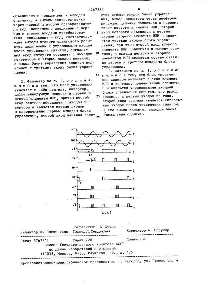 Цифровой фазометр (патент 1267286)