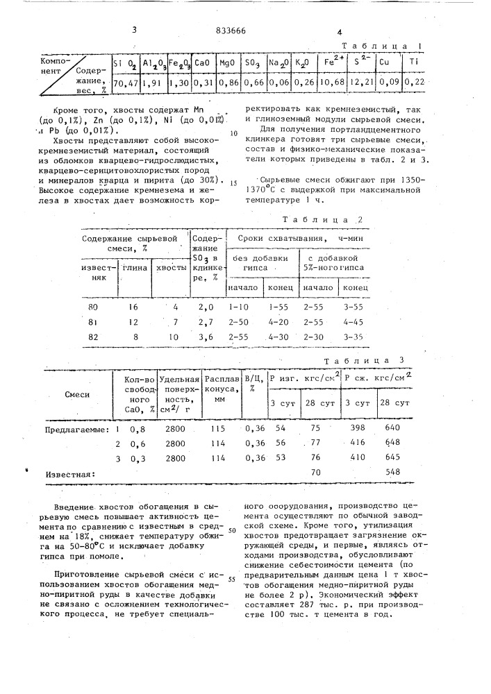 Сырьевая смесь для полученияпортландцементного клинкера (патент 833666)