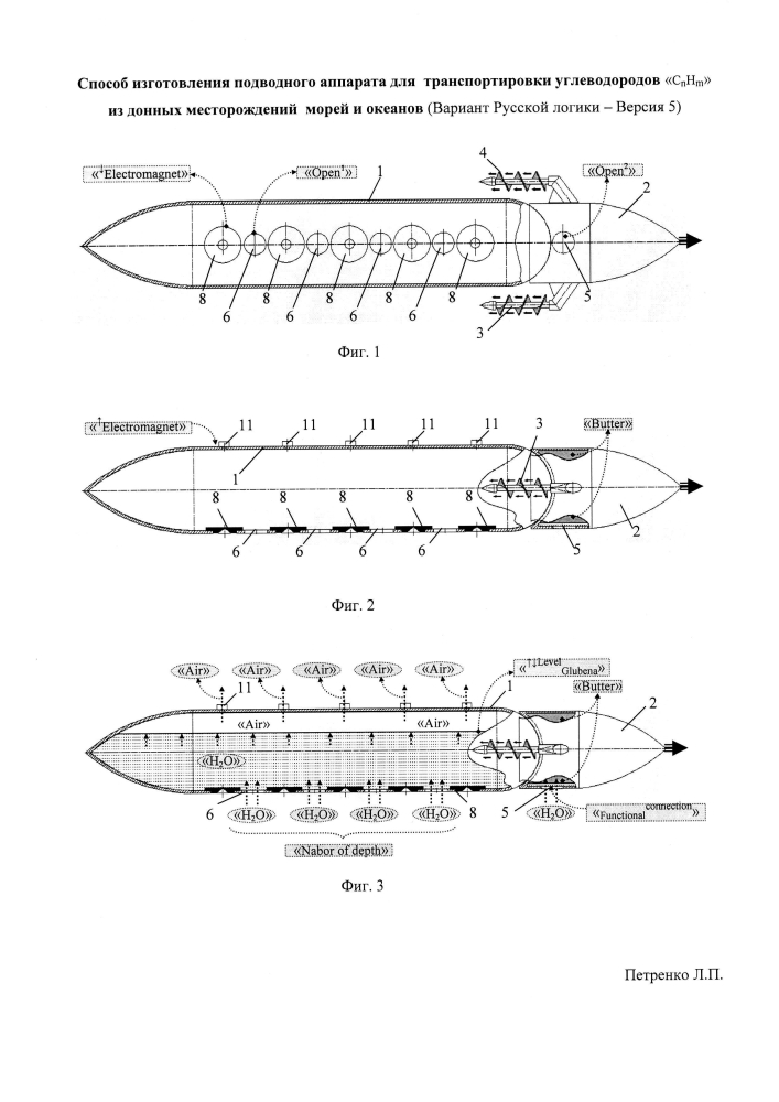 Способ изготовления подводного аппарата для транспортировки углеводородов "cnhm" из донных месторождений морей и океанов (вариант русской логики - версия 5) (патент 2600266)