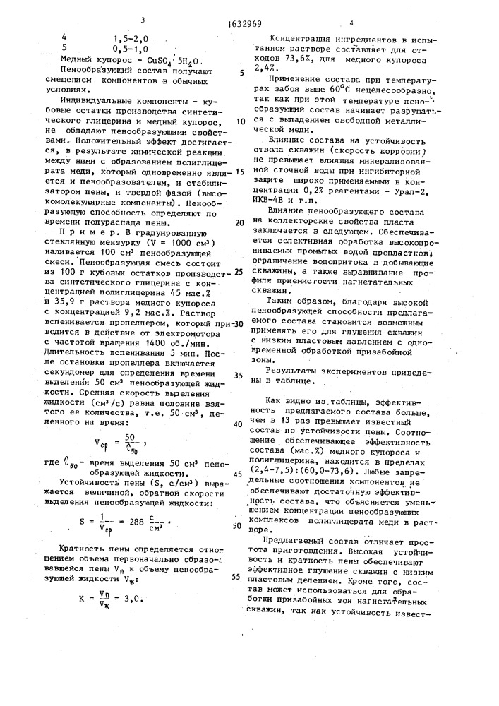 Пенообразующий состав для глушения скважин (патент 1632969)