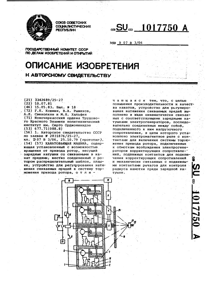 Канатовьющая машина (патент 1017750)