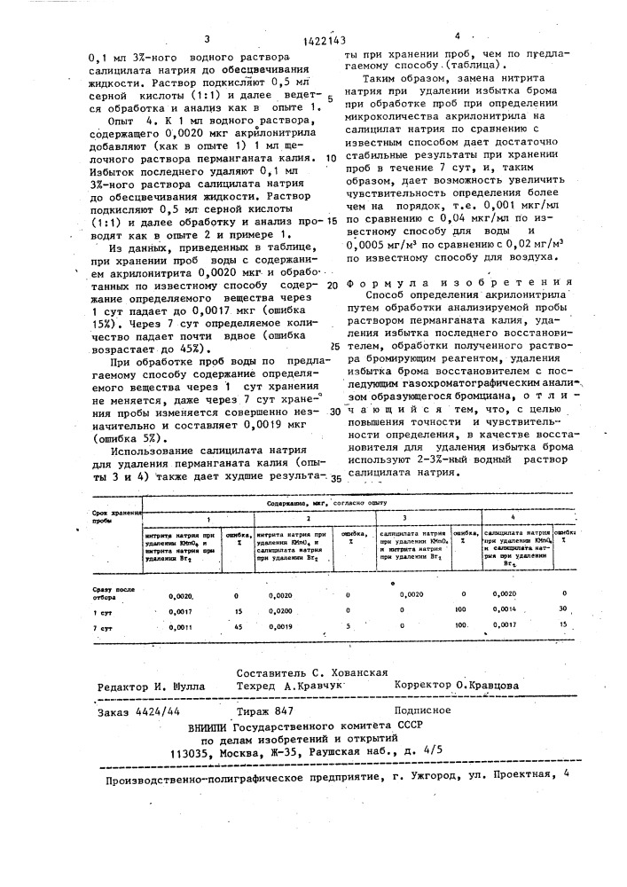 Способ определения акрилонитрила (патент 1422143)