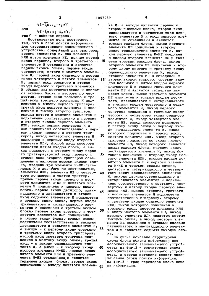 Блок поиска информации для ассоциативного запоминающего устройства (патент 1057989)
