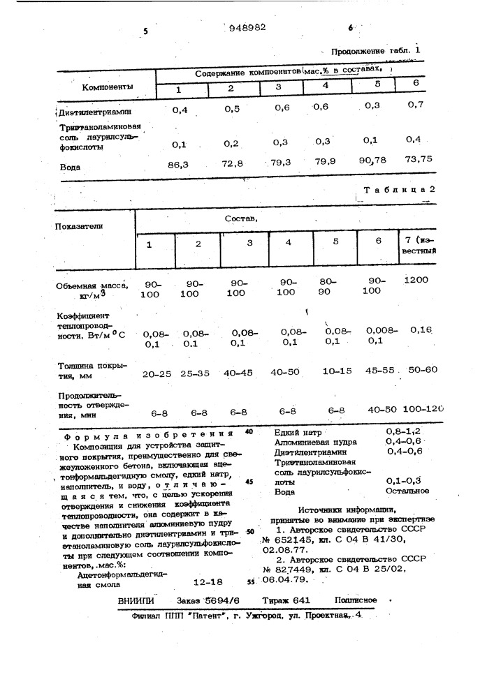 Композиция для устройства защитного покрытия (патент 948982)